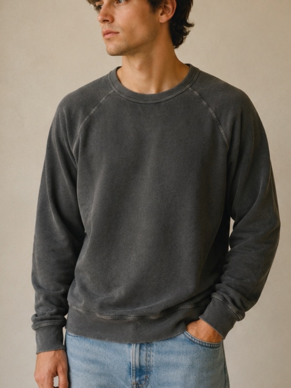 The Great. MAN Vintage Wash Crewneck Sweatshirt Charcoal Gray Men’s 39236